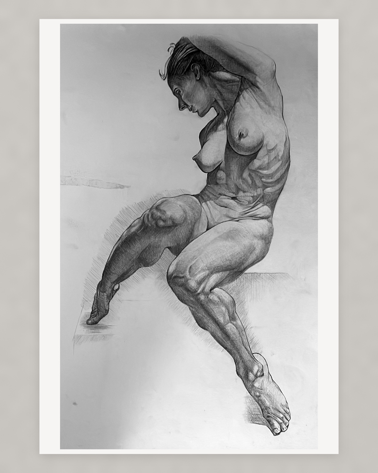 Graphite figure study of a seated woman