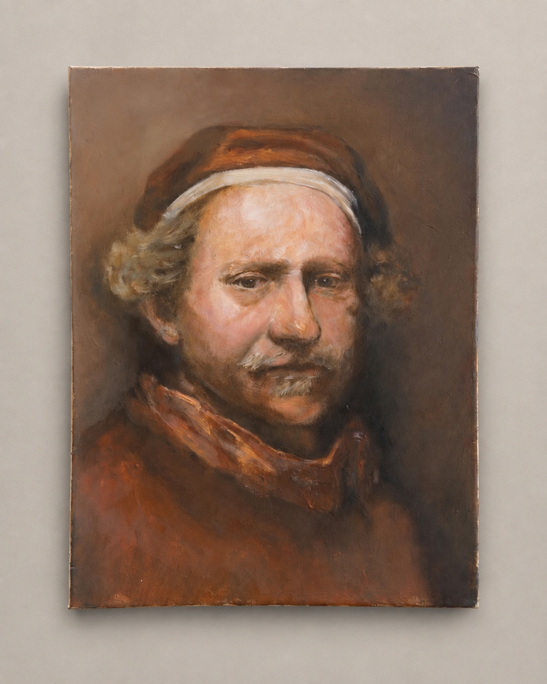 Classical painted study of a man in warm brown tones